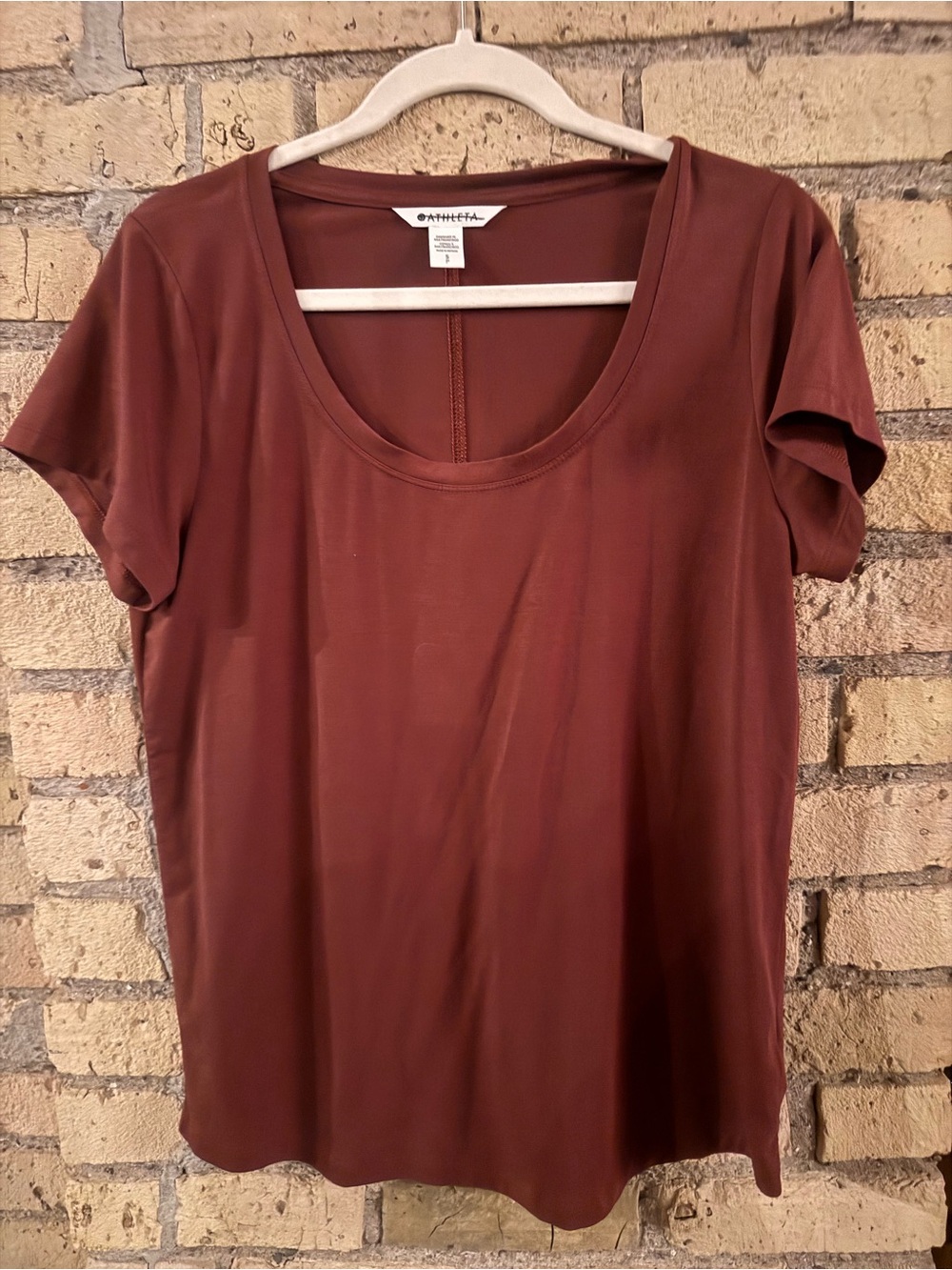 Athleta Scoop Neck Short Sleeve Top - Rust Brown